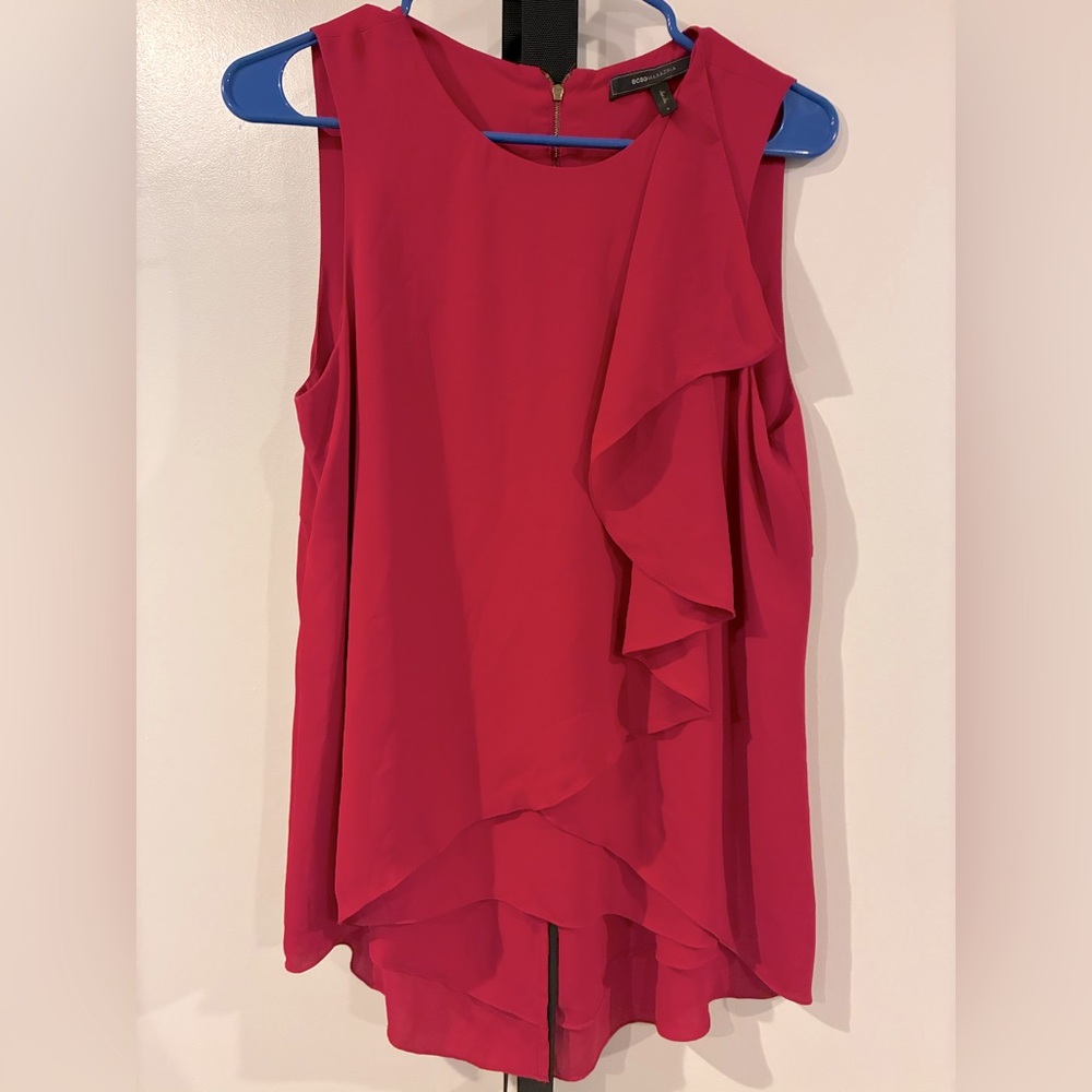 BCBG maxazaria Vibrant Pink Ruffle Blouse